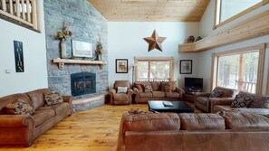 TV, fireplace, offices