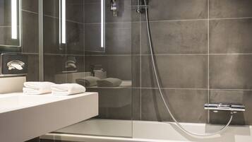 Eco-friendly toiletries, hair dryer, towels