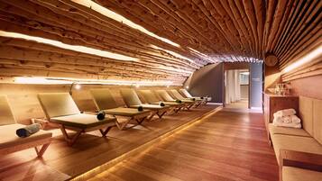 Sauna, steam room, hot stone massages, deep-tissue massages