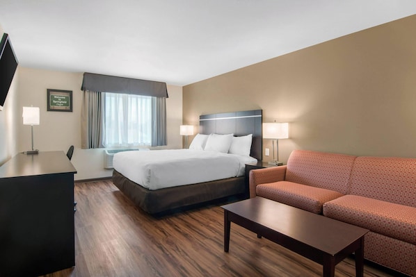 Premium bedding, desk, blackout curtains, soundproofing