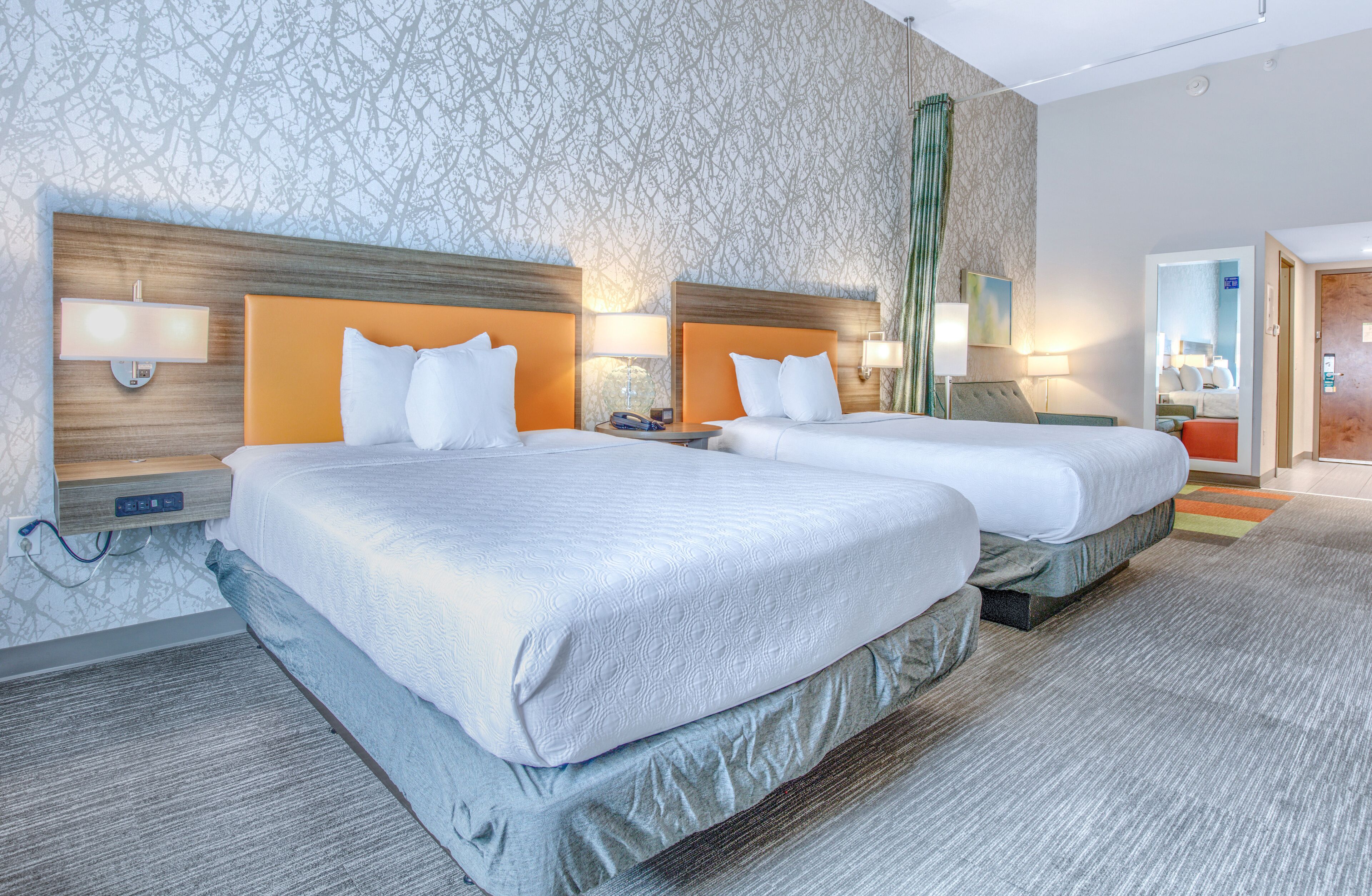 egyptian cotton sheets, hypo-allergenic bedding, desk, blackout curtains