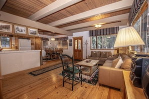 TV, lareira, DVD player, livros