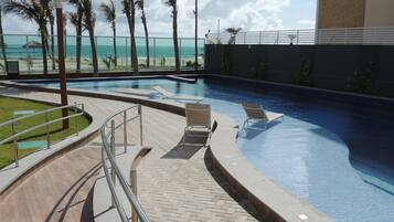 Outdoor pool, sun loungers