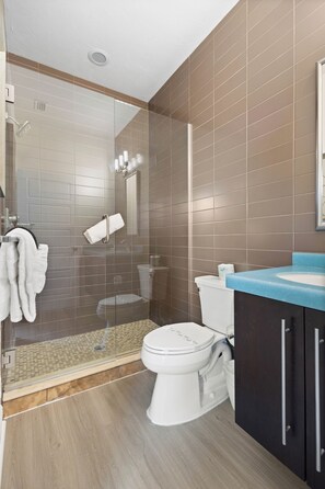 Ensemble douche/baignoire, sèche-cheveux, serviettes fournies