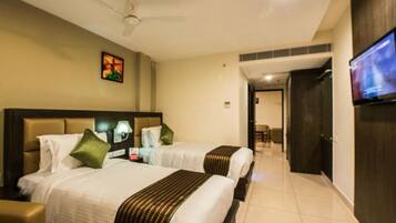In-room safe, desk, laptop workspace, soundproofing