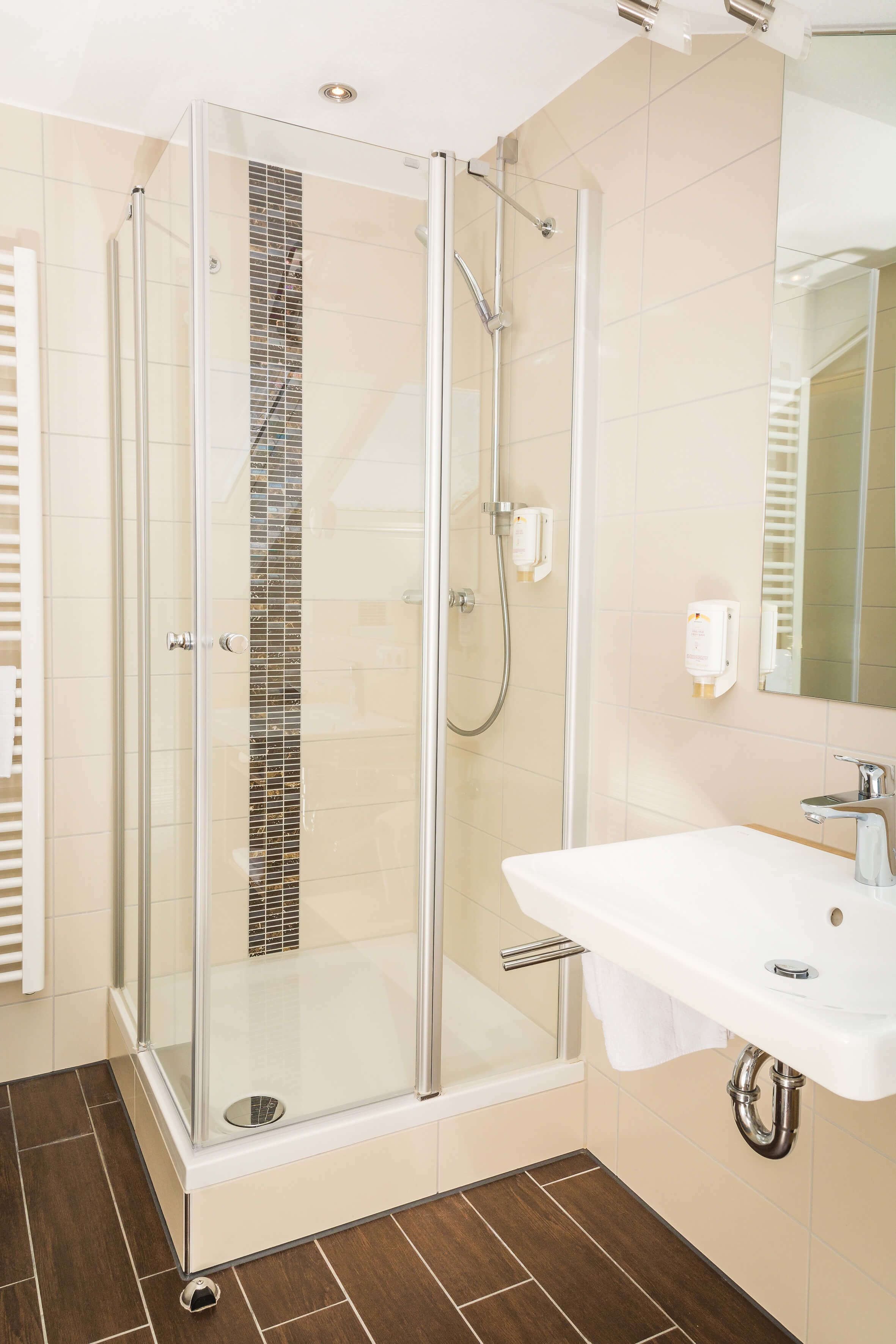 shower, free toiletries, hair dryer, towels