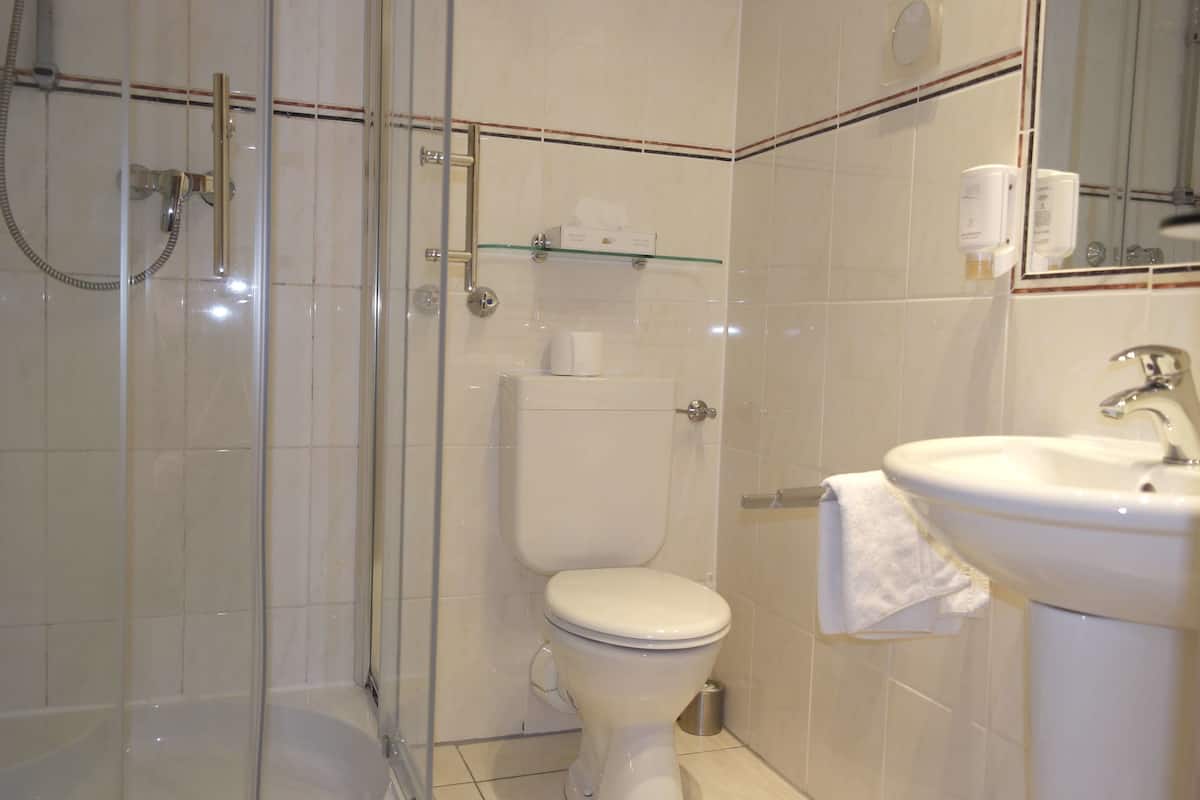 single room | bathroom | shower, free toiletries, hair dryer, towels