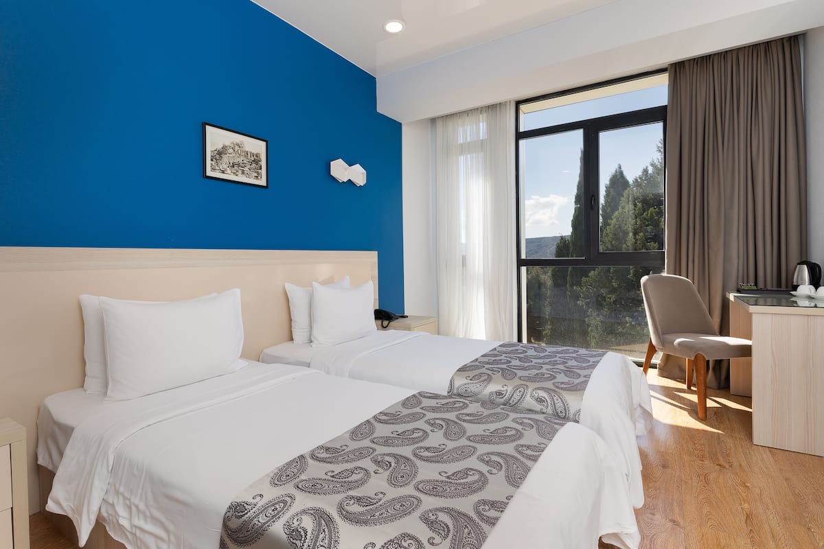 Hypo-allergenic bedding, minibar, in-room safe, desk