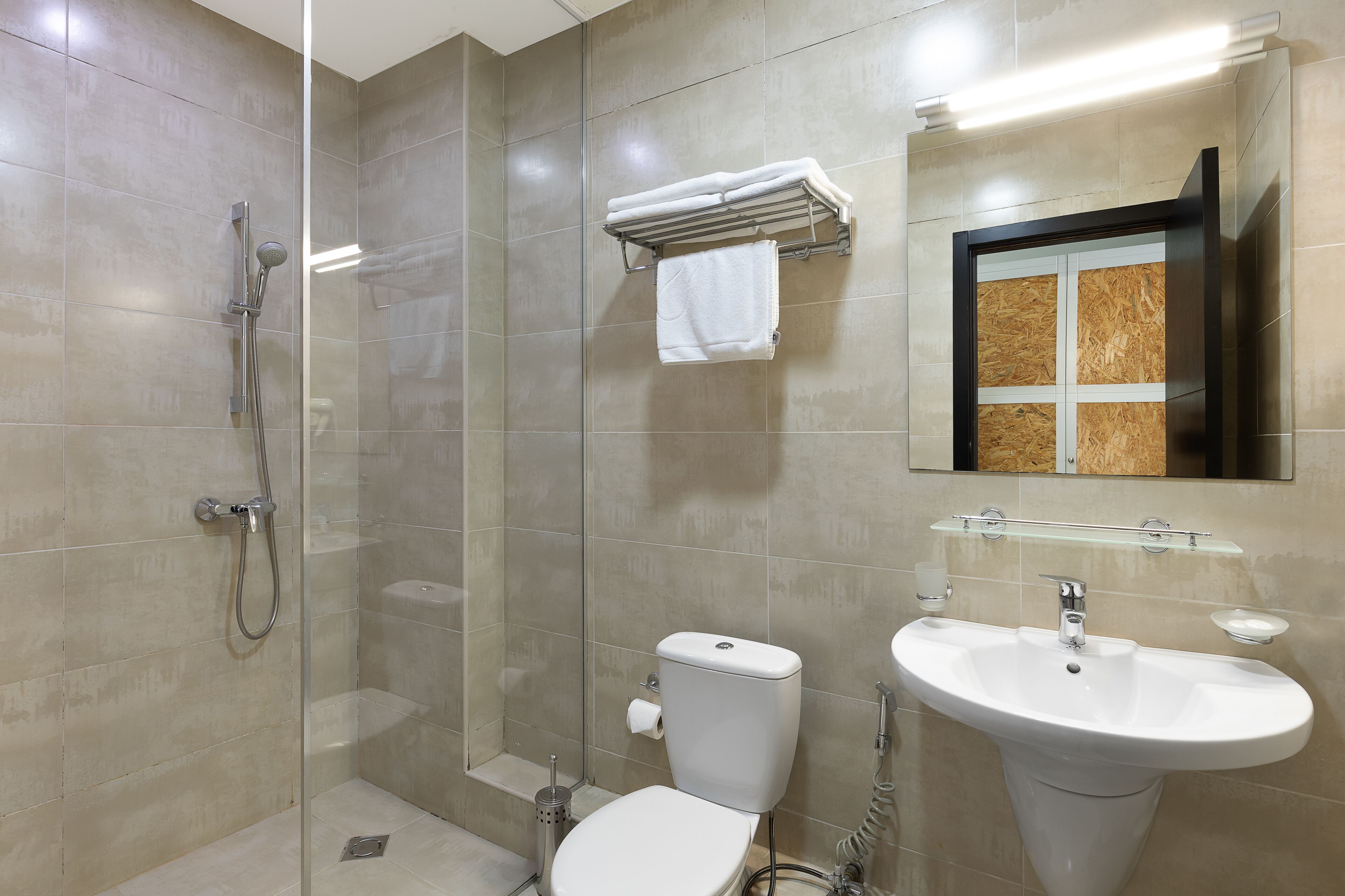 economy double or twin room | bathroom | shower, free toiletries, hair dryer, bathrobes