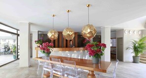 Fridge, electric kettle, cookware/dishes/utensils