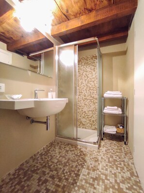 Habitación Deluxe con 1 cama doble o 2 individuales, no fumadores | Baño | Ducha y cabezal de ducha tipo lluvia