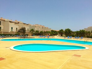 Outdoor pool, pool loungers