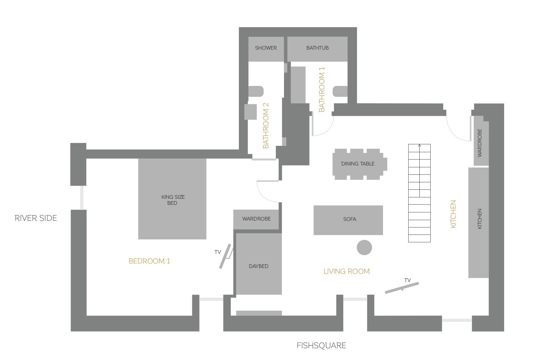 deluxe duplex, 2 bedrooms, river view (third floor) | floor plan