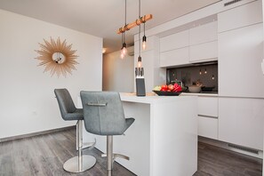 Apartment, 1 Bedroom, Balcony, Sea View (A4) | Private kitchen | Fridge, microwave, stovetop, coffee/tea maker