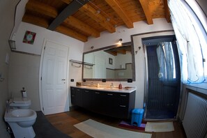 Shower, free toiletries, hair dryer, bidet