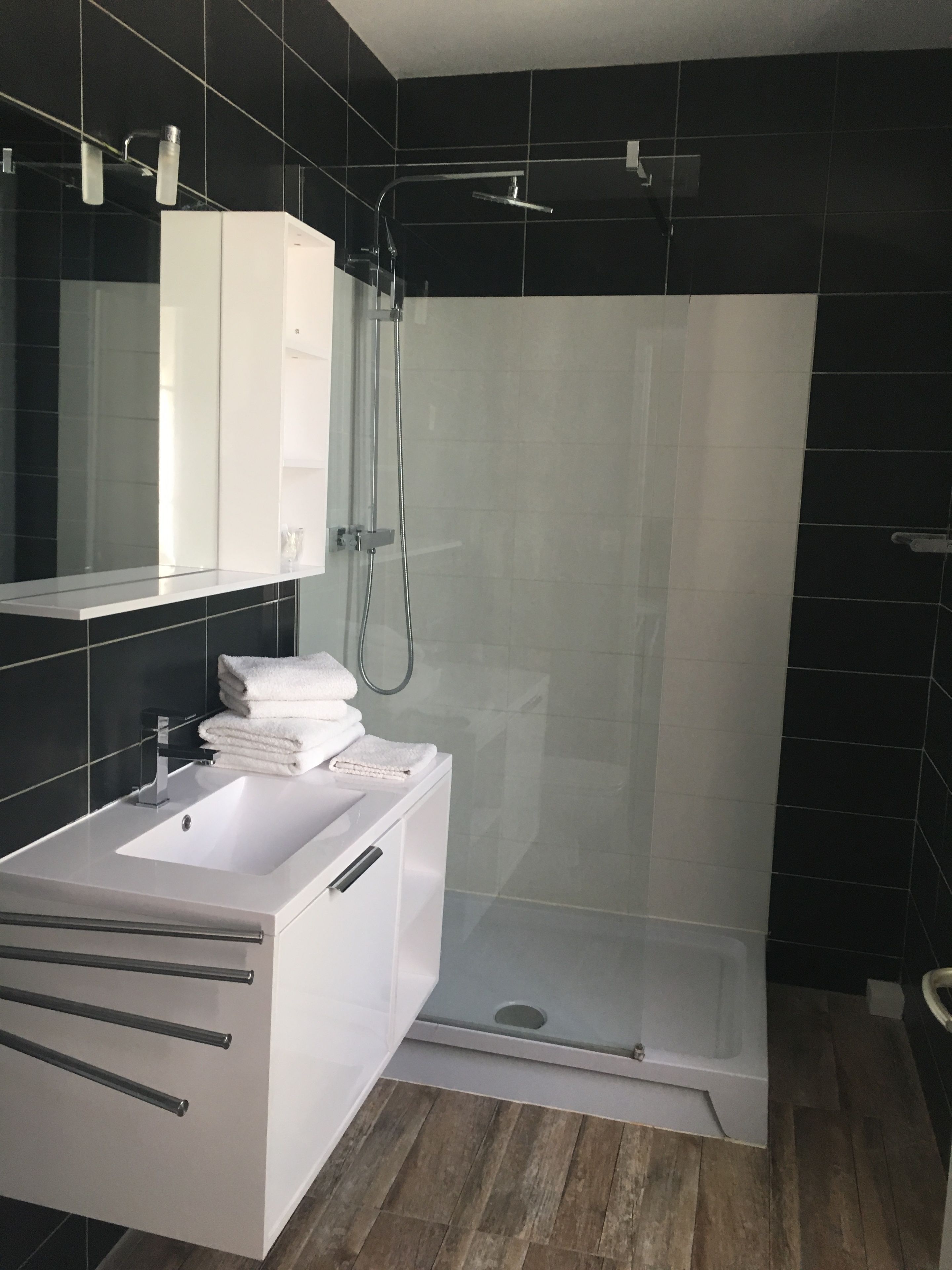standard double room | bathroom | shower, free toiletries, towels