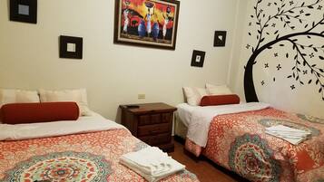 Basic Double Room, 2 Double Beds, Non Smoking, Private Bathroom | Free WiFi, bed sheets