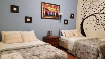 Basic Double Room, 2 Double Beds, Non Smoking, Private Bathroom | Free WiFi, bed sheets