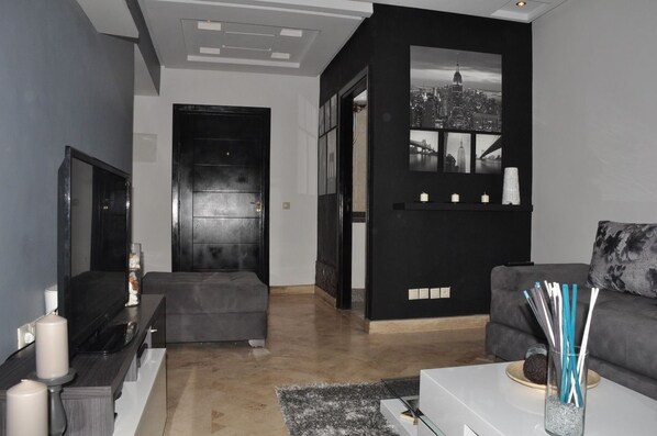 Apartment, 2 Bedrooms | Living area | 40-inch flat-screen TV with satellite channels, TV - Val Fleuri Apartment (Casablanca)