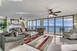 Condo, 4 Bedrooms, Non Smoking, Beach View | Living room | Flat-screen TV, DVD player