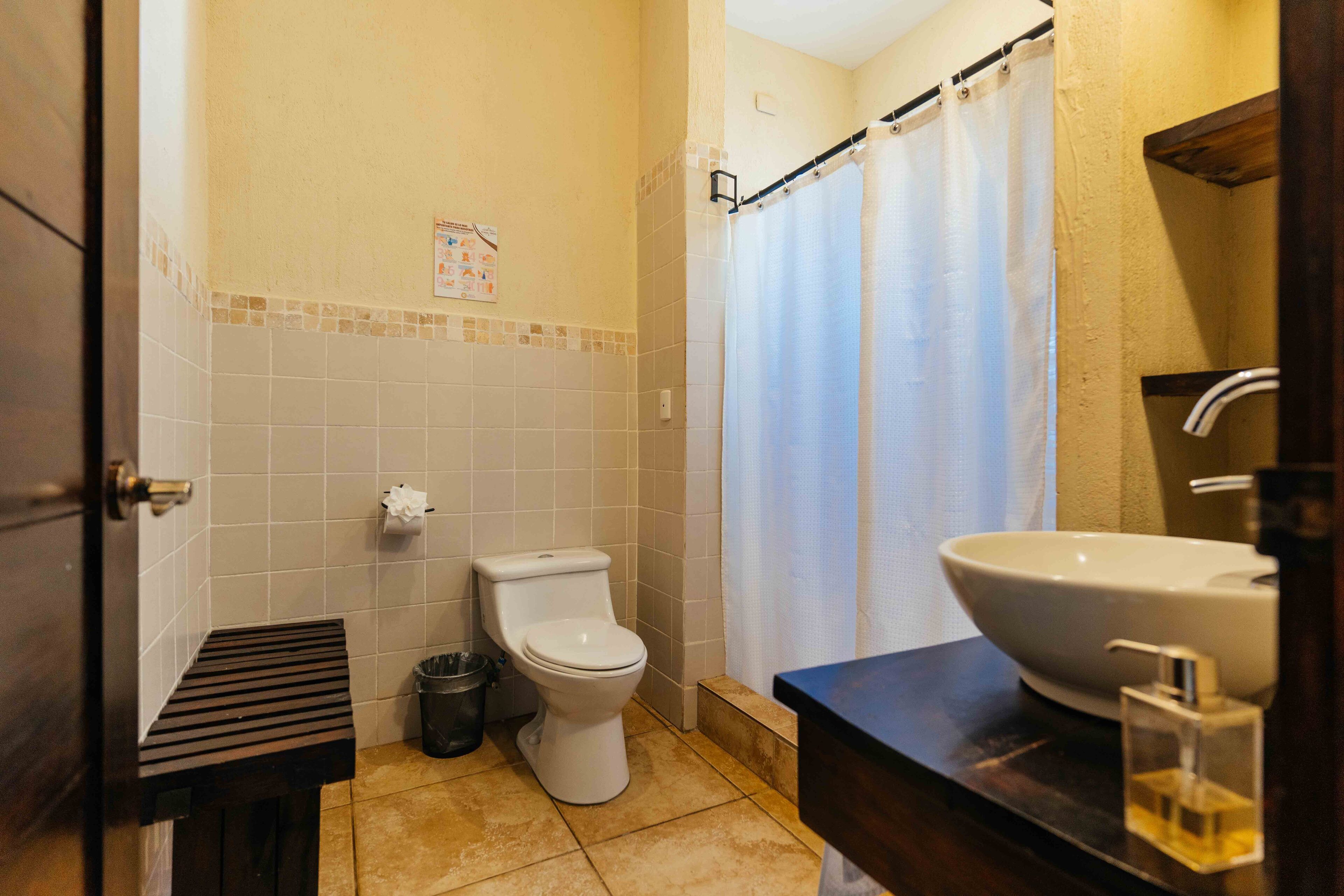 shower, rainfall showerhead, hair dryer, towels