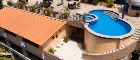 Outdoor pool, sun loungers