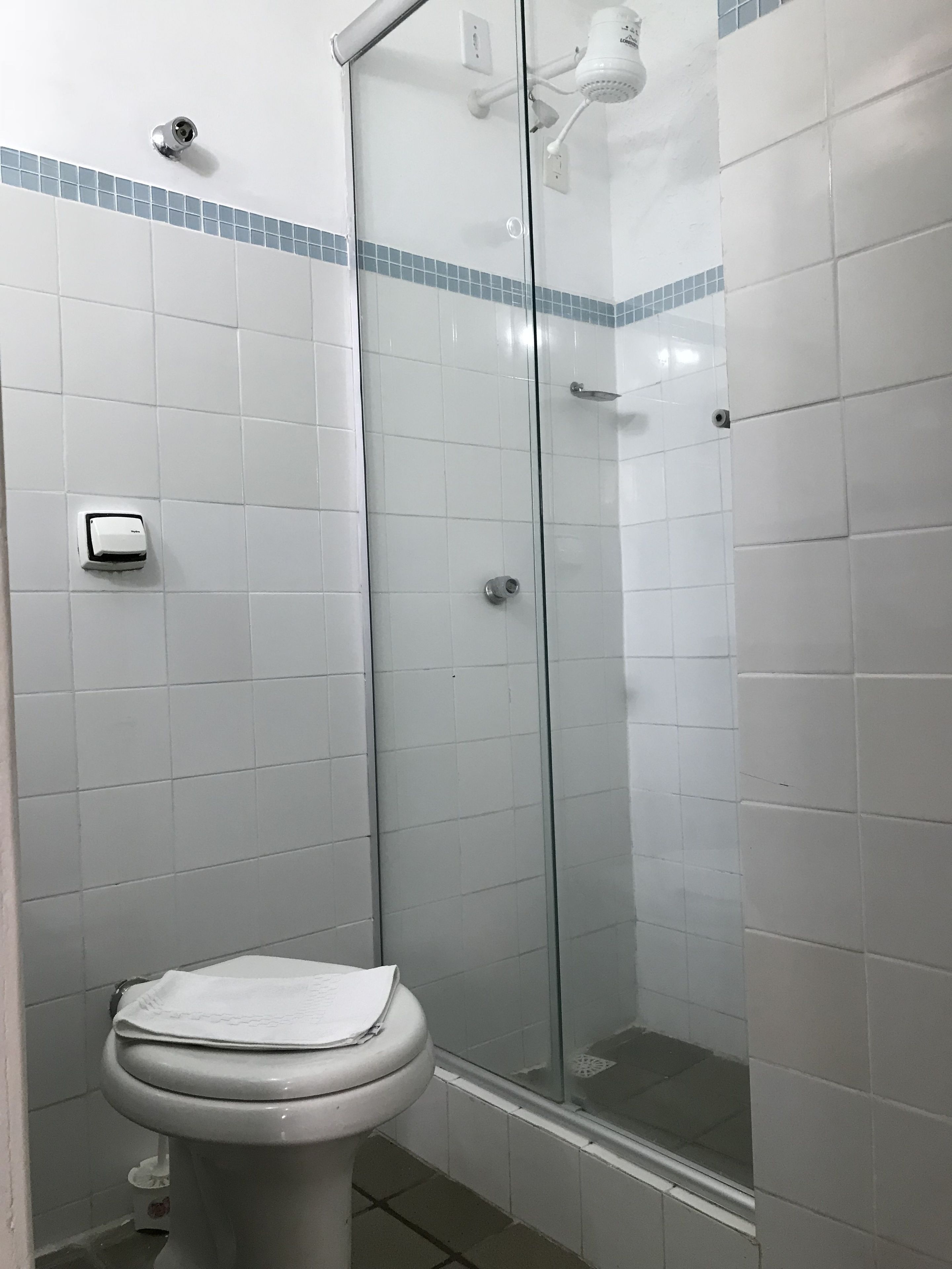 single room | bathroom | shower, hair dryer, towels