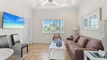 Flat-screen TV, DVD player, stereo