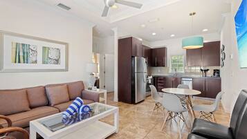 Flat-screen TV, DVD player, stereo