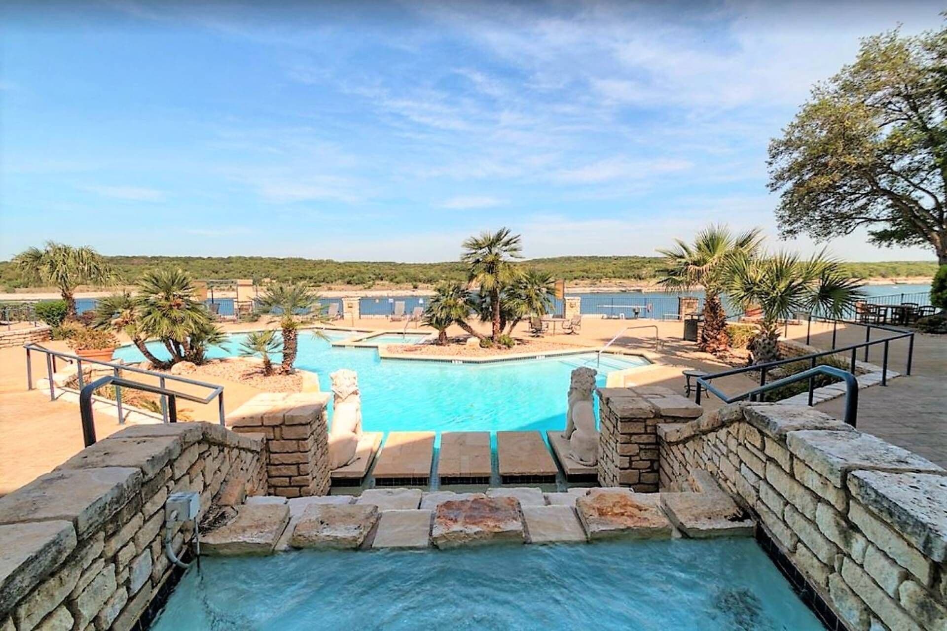 One of two outdoor pools at The Island with hot tub. Note, this is not a view from the Condo