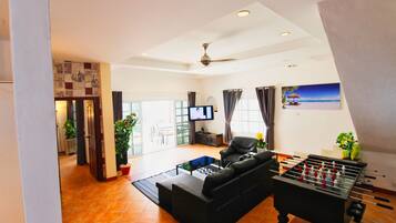 Villa, Private Pool | Living room | 45-inch flat-screen TV with satellite channels, TV, Netflix