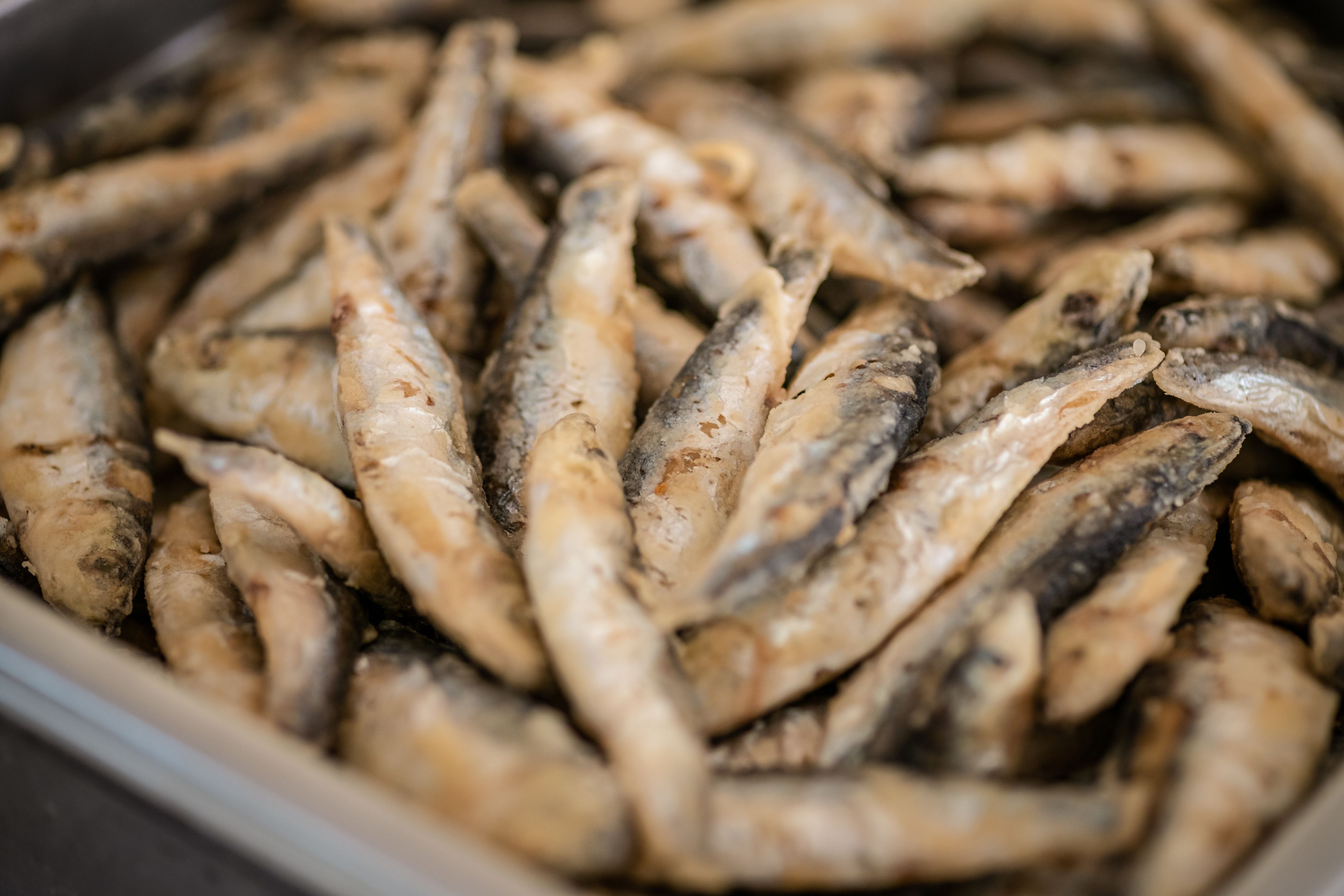 A tray of grilled fish.
