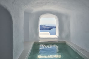 Junior Suite, Hot Tub, Sea View | Jetted bathtub - Limestone (Santorini)