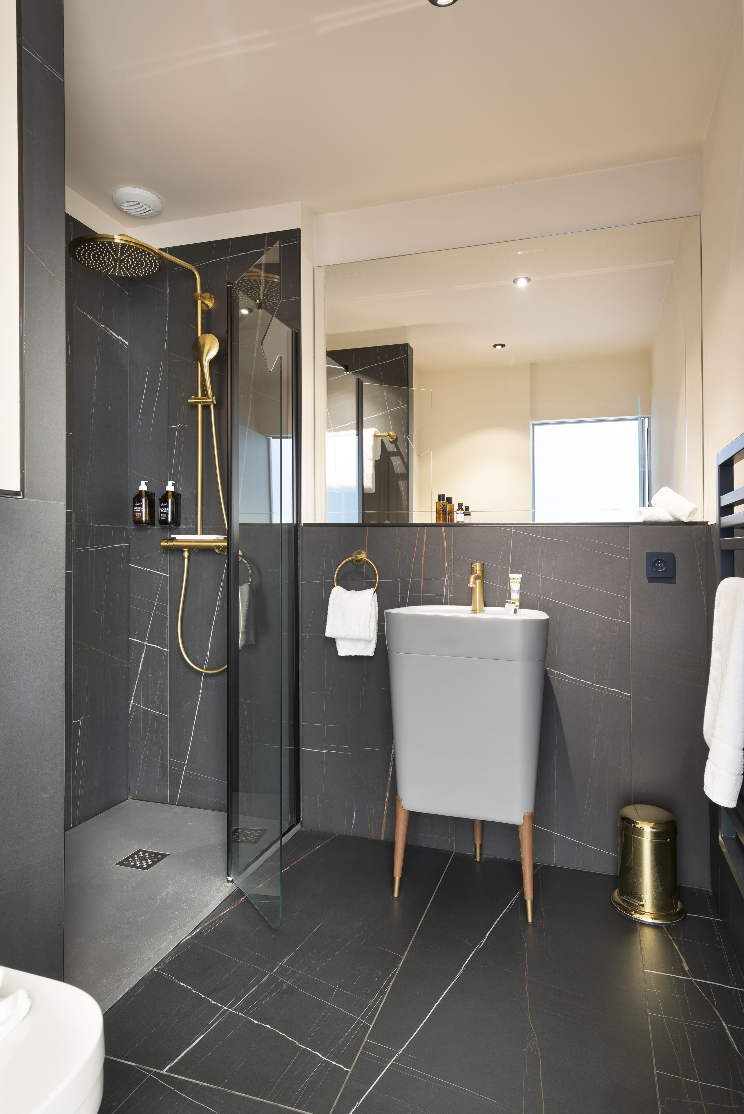 superior room | bathroom | shower, rainfall showerhead, free toiletries, hair dryer