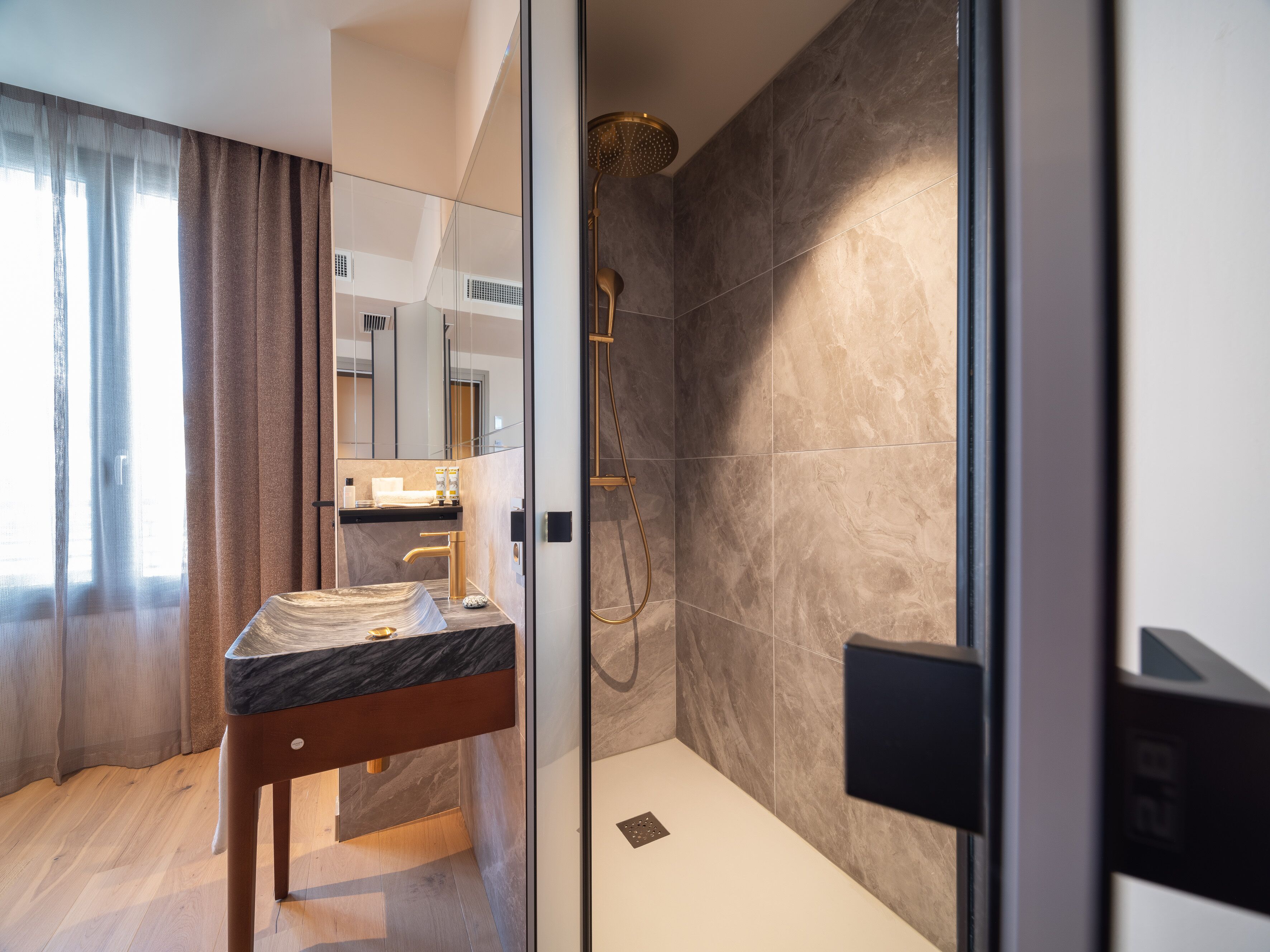 design room | bathroom | shower, rainfall showerhead, free toiletries, hair dryer