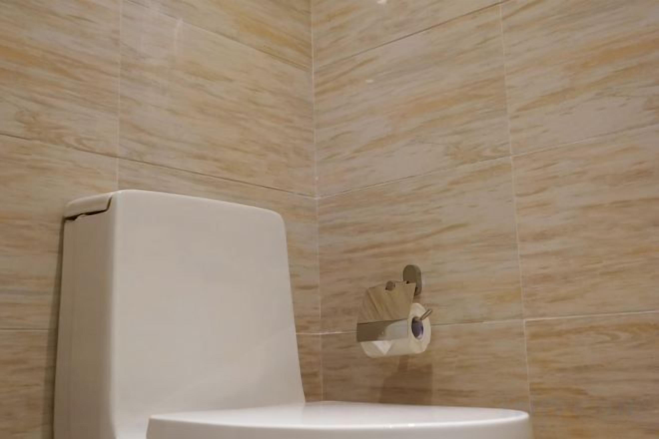 A toilet with a white tank and a wall-mounted toilet paper holder.
