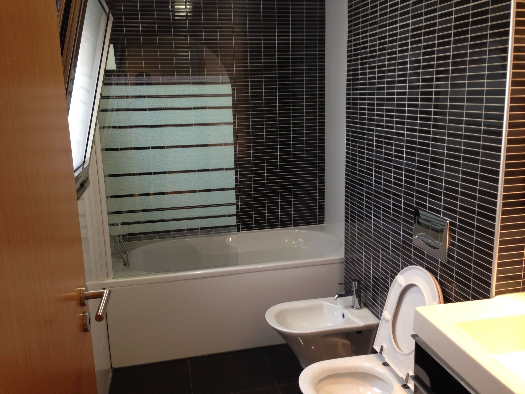 Shower, jetted bath, hair dryer, towels