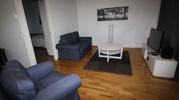 Deluxe-lejlighed - 1 soveværelse - sauna | Stue | Fladskærms-tv, spillekonsol, gulvvarme