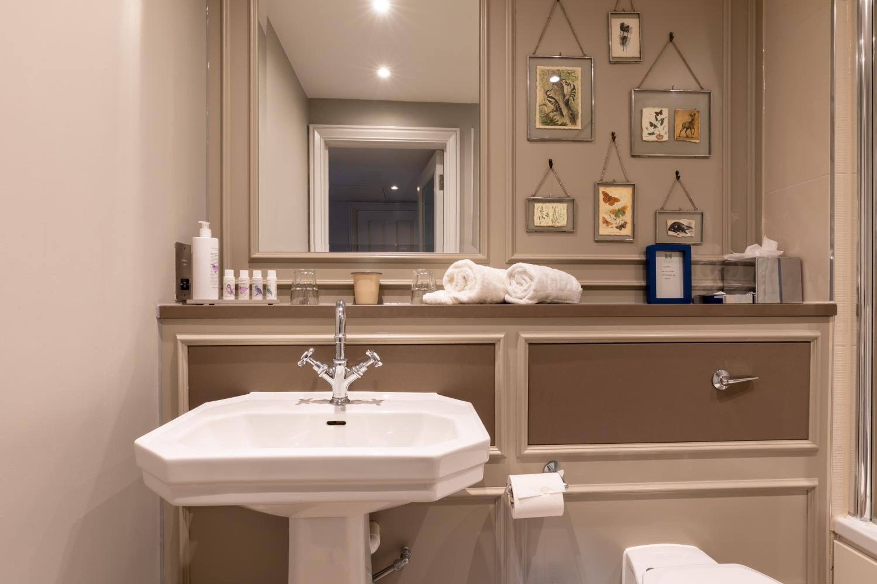 combined shower/bathtub, free toiletries, hair dryer, towels