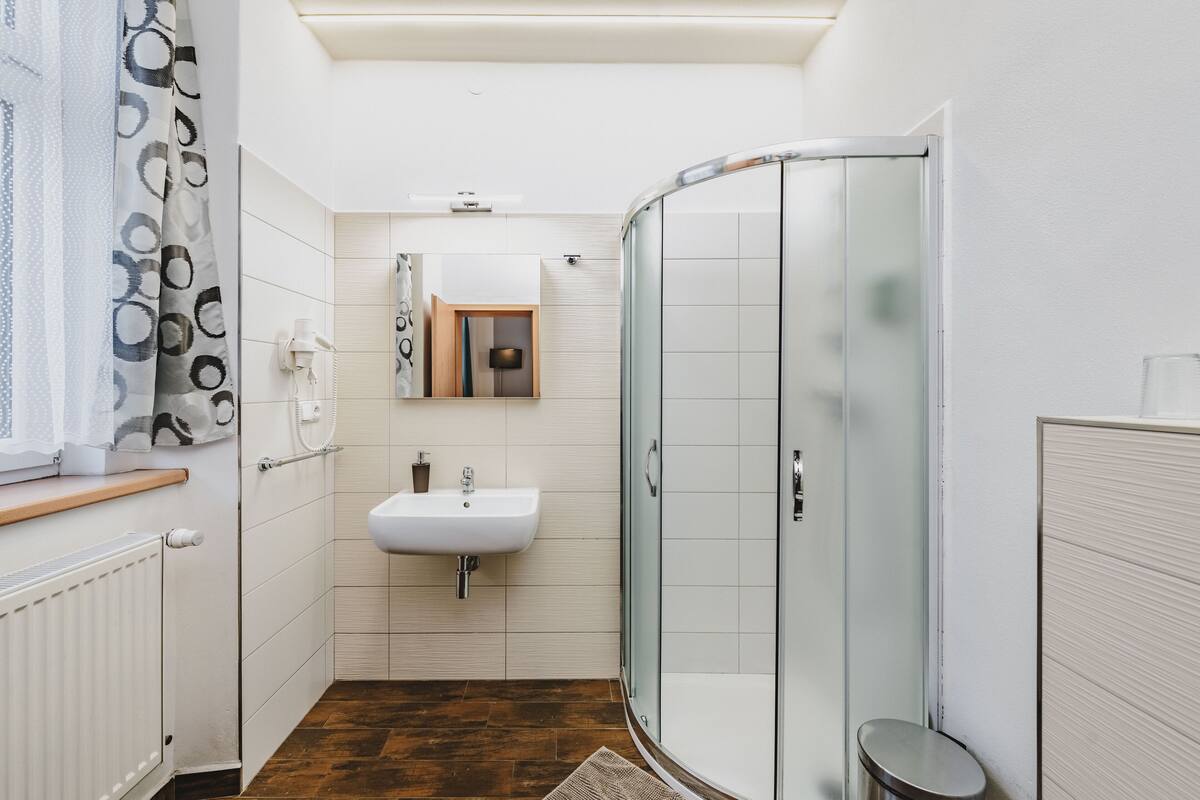 standard double or twin room | bathroom | shower, free toiletries, hair dryer, towels
