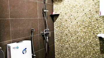 Shower, free toiletries, hair dryer, bathrobes