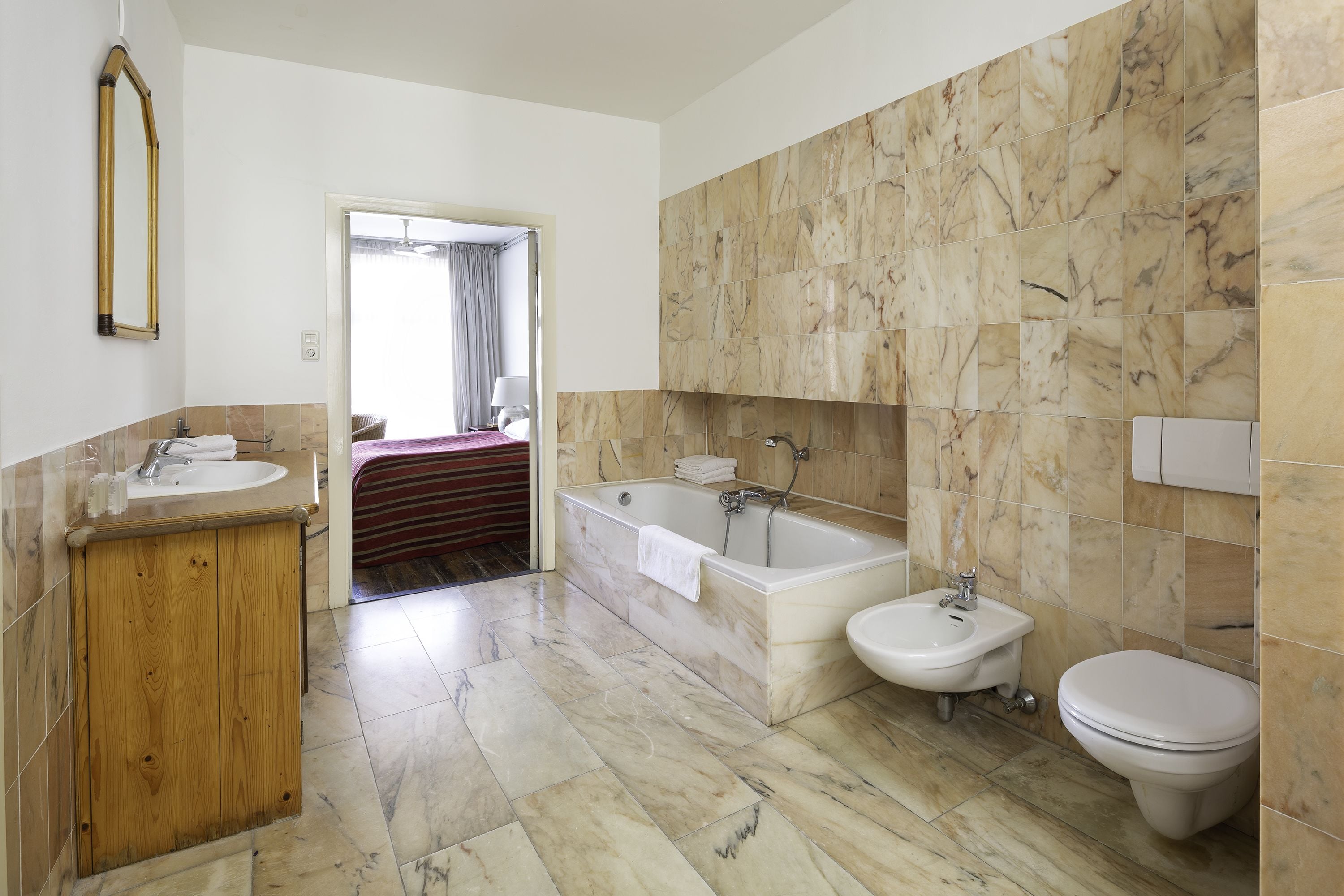 traditional double room, annex building | bathroom | free toiletries, hair dryer, towels