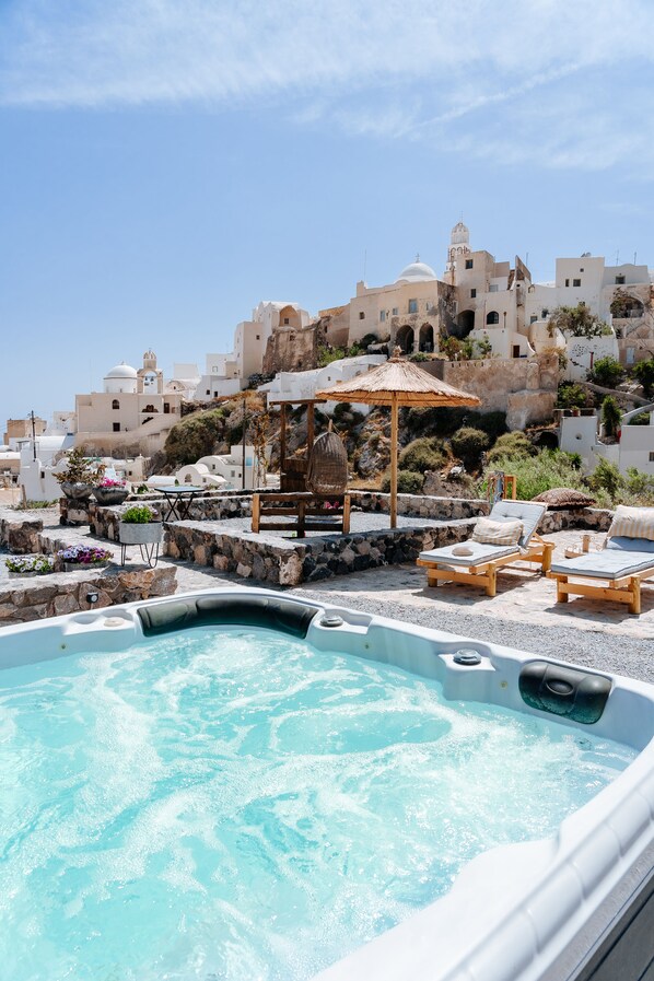 View from property - Rock Villas - Emporio | Pool, Jacuzzi, Castle View (Santorini)