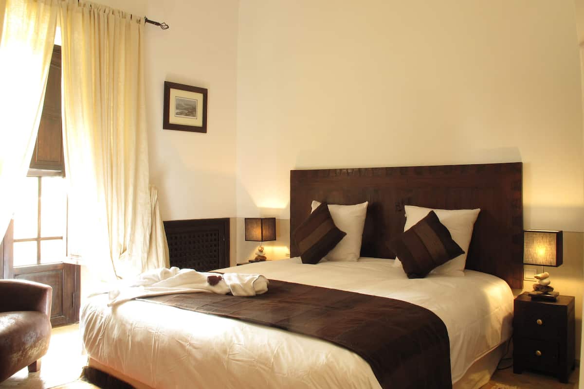 Double Room, 1 Queen Bed, Terrace, Pool View | Premium bedding, blackout drapes, soundproofing