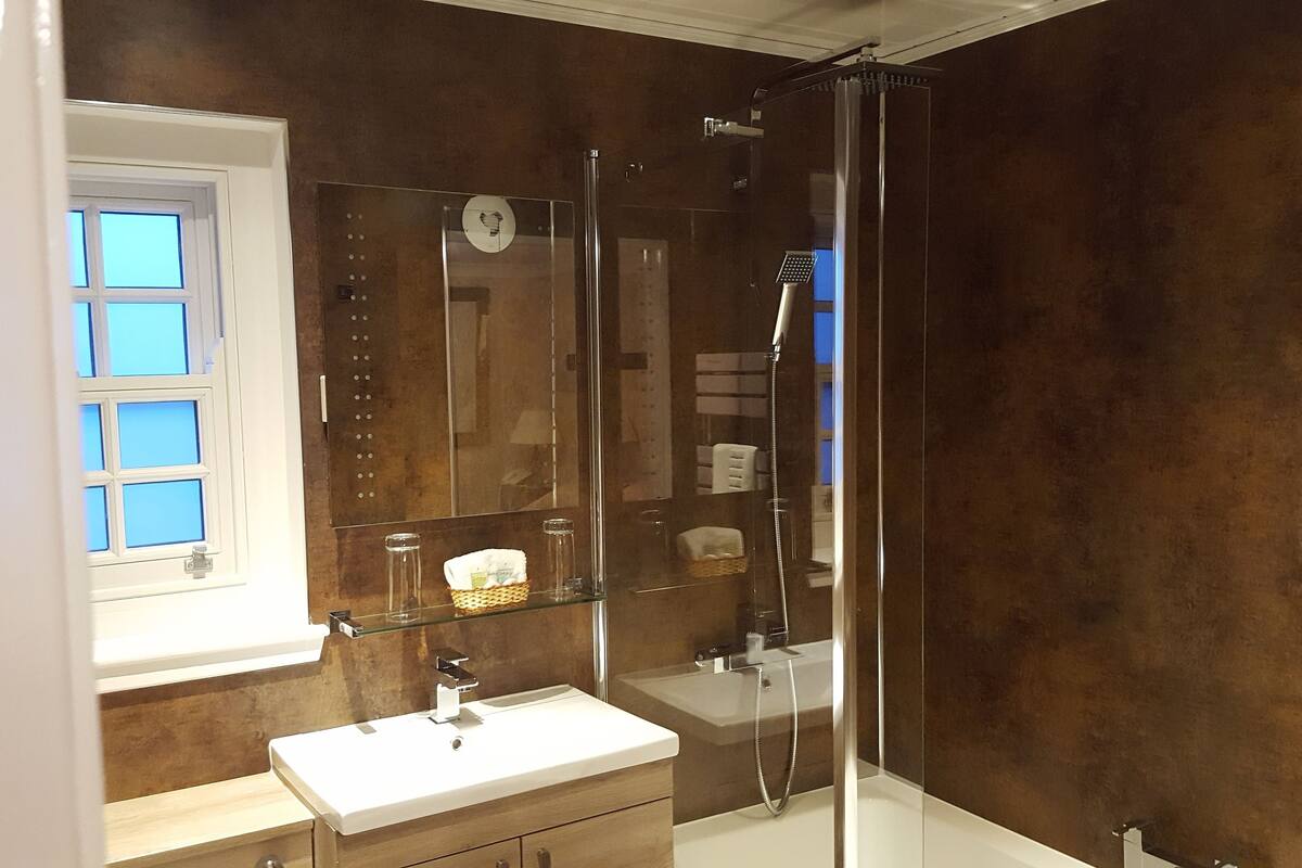 free toiletries, hair dryer, towels