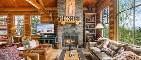 TV, fireplace, DVD player, stereo