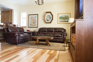 Smart TV, fireplace, DVD player, books