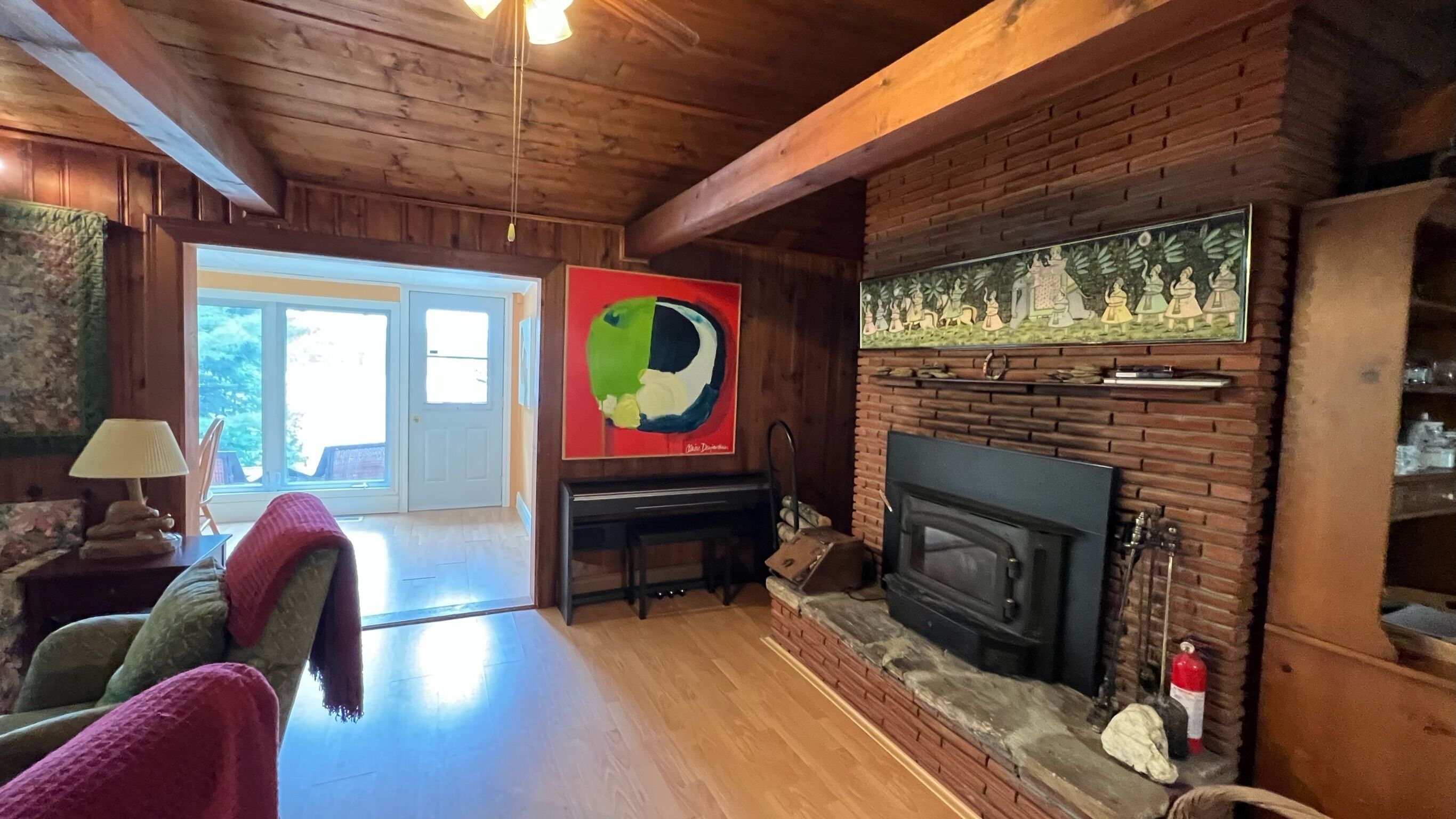 Una Smart TV, una chimenea, un reproductor de DVD, libros
