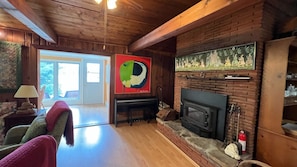 Smart TV, fireplace, DVD player, books