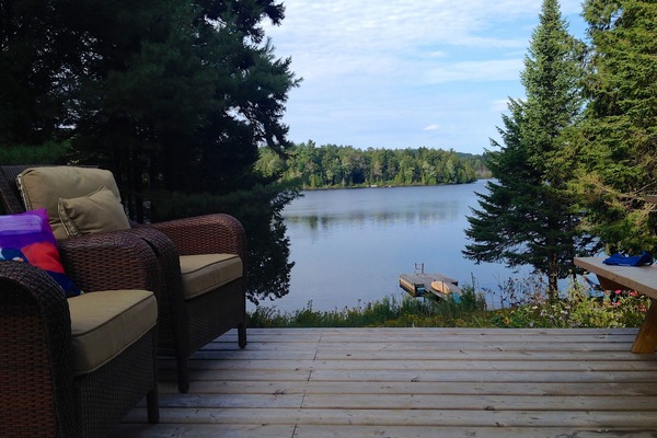 Large deck offers fantastic vista down lake.